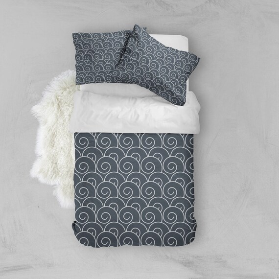Wave Print Bedding Gray Duvet Cover Pillow Sham Etsy