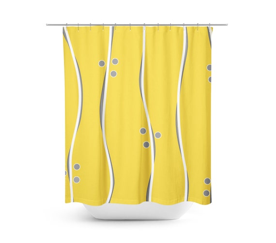 Yellow Shower Curtain Gray Shower Curtain Modern Shower Etsy