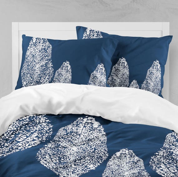 Modern Bedding Woodblock Print Dark Blue Duvet Cover Etsy