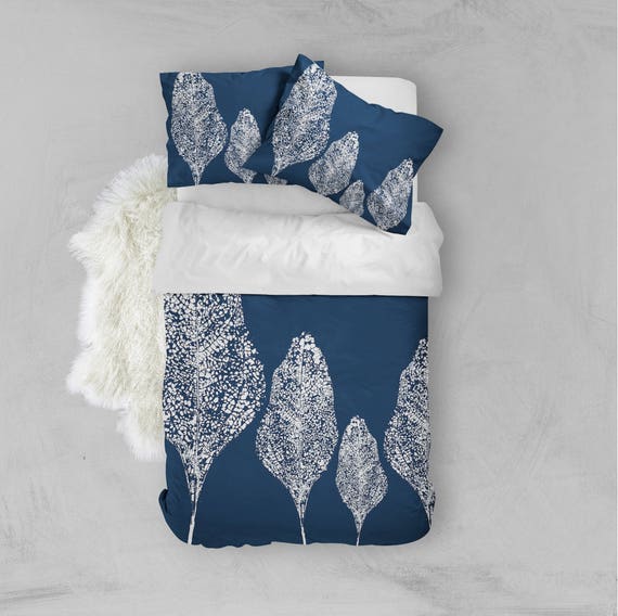 Modern Bedding Woodblock Print Dark Blue Duvet Cover Etsy