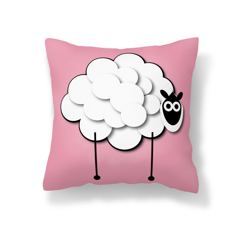 Sheep Throw Pillow Pink Pillow Sheep Nursery White Etsy