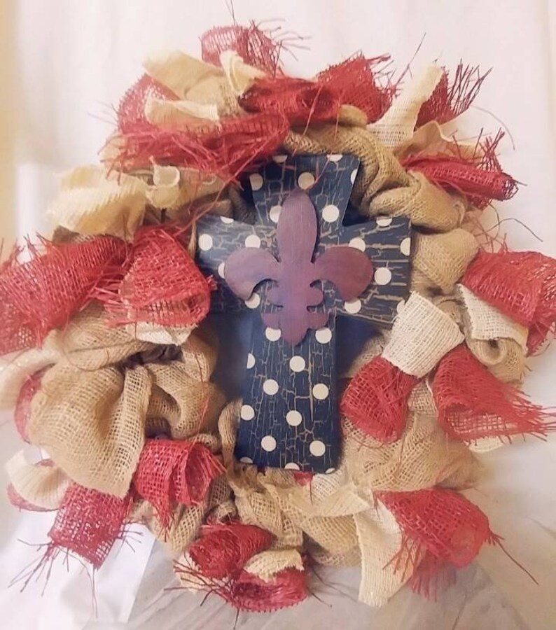 Cross with fleur de lis wreath