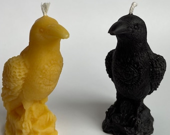 Raven candle- beeswax in natural (yellow), white or black