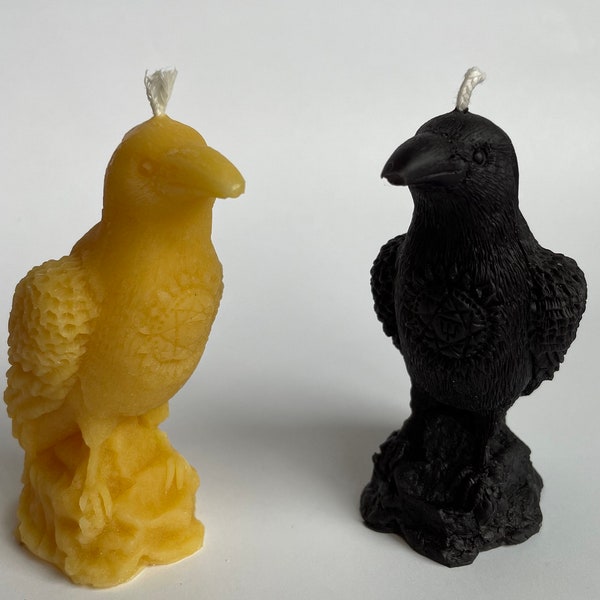 Raven candle- beeswax in natural (yellow), white or black