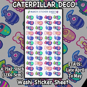 Pegatinas decorativas para planificador Munchi Caterpillar Washi - Fecha estimada: finales de abril-mayo