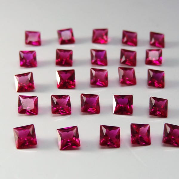 Red Ruby Square Princess Cut Shape SIZE CHOICE Loose Stones Corundum Gemstones