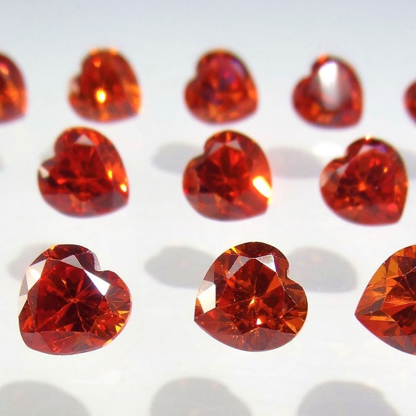 Mandarin Garnet CZ 8x8mm Heart Shape Cut Loose Cubic Zirconia Gemstones