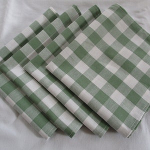 4 New Handmade Sage Green and White Gingham Napkins (100% Cotton)