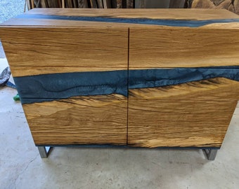 Resin epoxy river dresser made w/ reclaimed PNW white oak. 8 large drawers, push to open. Handmade in USA. Custom sizes, colors, available.