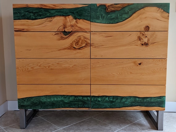 Custom Made Epoxy River Dresser Featuring 8 Soft Touch Open