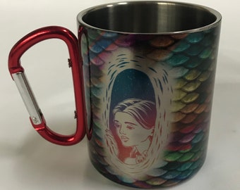 Rainbow Mermaid Wormhole  - Stainless Steel Mug with Carabiner Clip Handle / Burning Man / Festivals / Rainbow / Mermaids / Sustainable