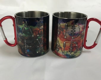 Ascend Expand Galaxy - Stainless Steel Mug with Carabiner Clip Handle / Burning Man / Festivals / Sacred Geometry