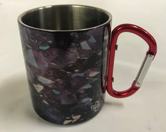 Amethyst - Stainless Steel Mug with Carabiner Clip Handle / Burning Man / Festivals / Crystals / Gemstones