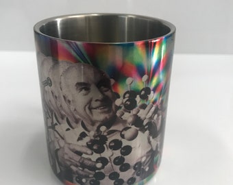 Bicycle Day Rainbow - Stainless Steel Mug with Carabiner Clip Handle / Burning Man / Festivals / Albert Hofmann / LSD / DMT