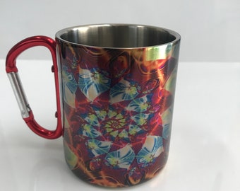 Color Symphony - Stainless Steel Mug with Carabiner Clip Handle / LIB / Festivals / Color Art / Flowers