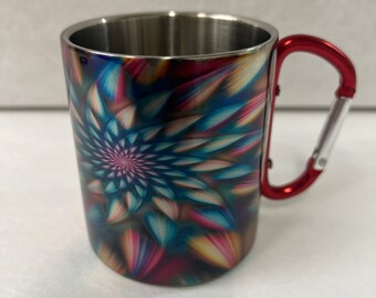 Color Flower Bloom - Stainless Steel Mug with Carabiner Clip Handle / Burning Man / Festivals / Ascend Expand