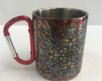 Color Splatter- Stainless Steel Mug with Carabiner Clip Handle / Burning Man / Festivals / Trippy / lsd