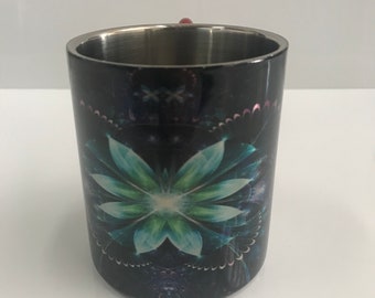 Beautiful Flower - Stainless Steel Mug with Carabiner Clip Handle / Burning Man / Festivals / Flower / Fractal