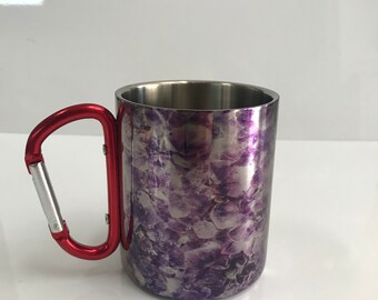 Light Amethyst - Stainless Steel Mug with Carabiner Clip Handle / Festivals / Crystals / Gemstones / Purple