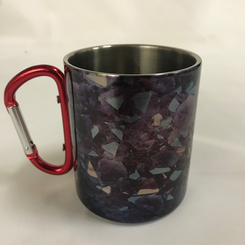 stainless steel mug with carabiner clip handle