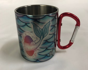 Blue Mermaid Wormhole  - Stainless Steel Mug with Carabiner Clip Handle / Burning Man / Festivals / Water / Mermaids