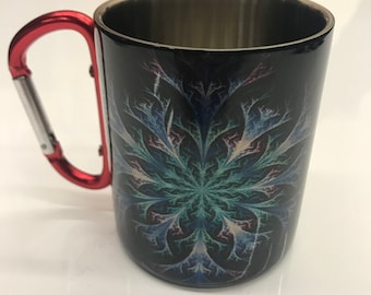 Blue Radiance - Stainless Steel Mug with Carabiner Clip Handle / Burning Man / Psytrance Festivals / Fractal