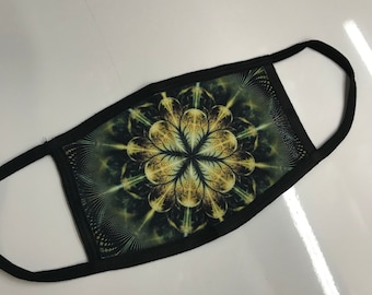 Green Leaf - FACE MASK / Washable and Reusable / Ascend Expand / Cotton / Psychedelic Art / Covering