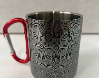 GRID MAZE - 1 Stainless Steel Mug with Carabiner Clip Handle / Burning Man / Festivals / Mandala / Sacred Geometry / Trippy