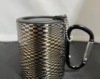 Optical Illusion - Stainless Steel Mug with Carabiner Clip Handle / Burning Man / Festivals / LSD / Sacred Geometry / Trippy / DMT / TEA
