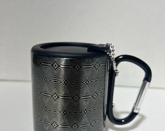 GRID MAZE - 1 Stainless Steel Mug with Carabiner Clip Handle / Burning Man / Festivals / Mandala / Sacred Geometry / Trippy