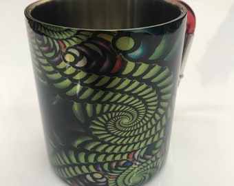 Neon Depth - Stainless Steel Mug with Carabiner Clip Handle / Burning Man / Festivals / Trippy