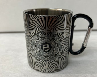 Vortex Portal - Stainless Steel Mug with Carabiner Clip Handle / Burning Man / Festivals / Mandala / Sacred Geometry / Trippy