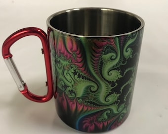 Fairy Forest - Stainless Steel Mug with Carabiner Clip Handle / Burning Man / Festivals / Nature / Trippy / Psychedelic