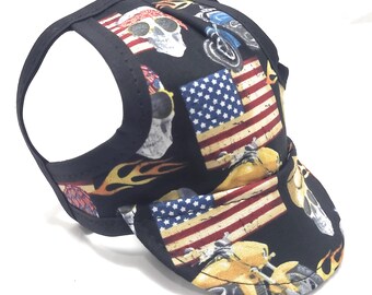 Dog Hat - Biker Skulls and Stripes
