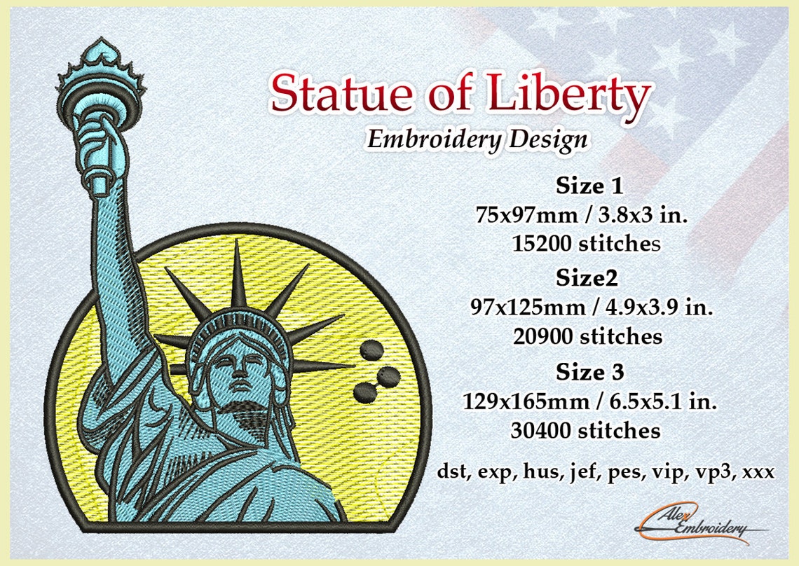 Statue of Liberty Embroidery Design. 3 Sizes. 8 Embroidery Etsy