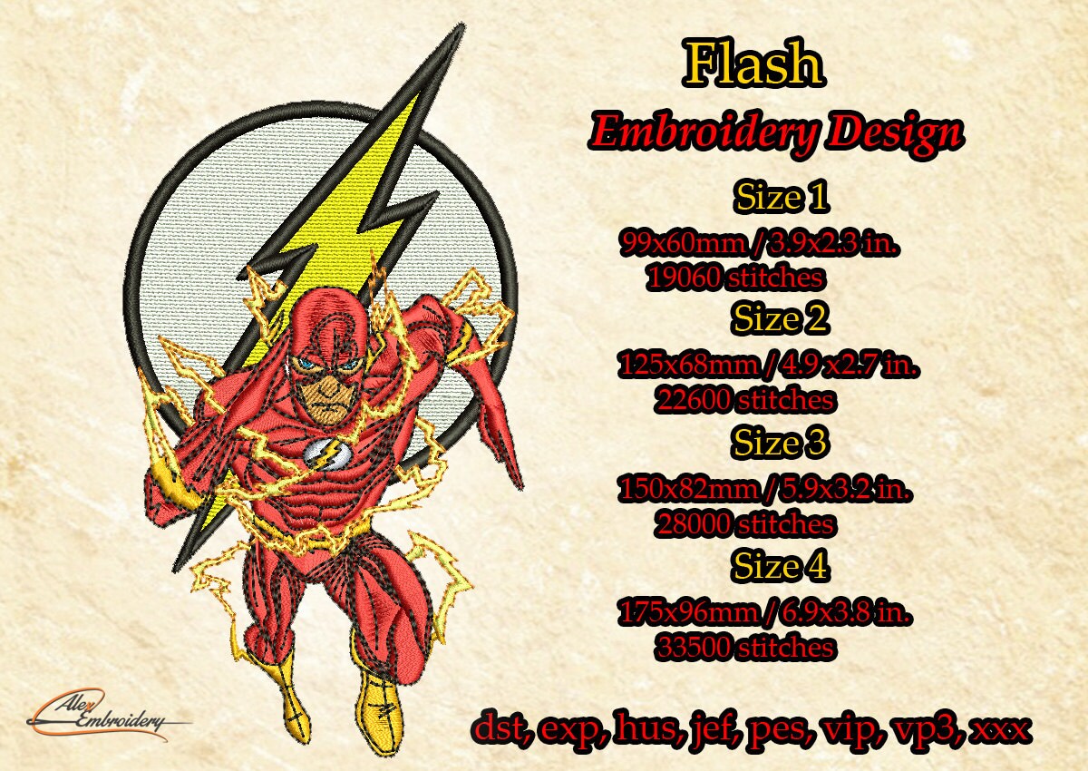 Flash embroidery design. 4 sizes. 8 embroidery formats. Etsy