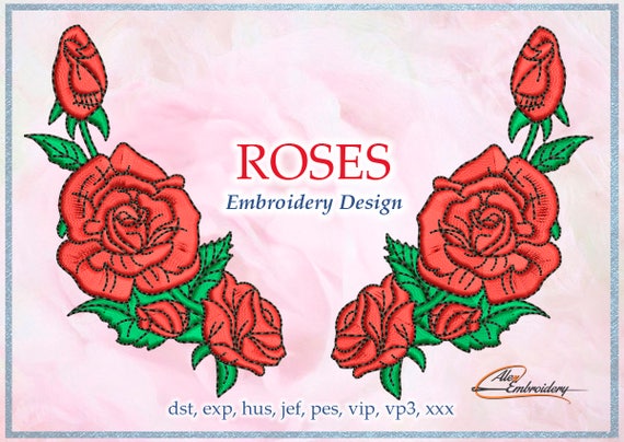 Set of 2 roses embroidery designs 3 sizes 8 embroidery  etsy Set of 2 roses embroidery designs 3 sizes 8 embroidery  etsy
