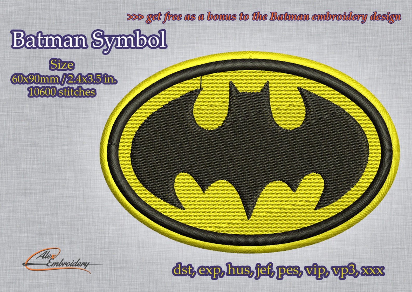 Batman Embroidery Design. 3 Sizes. 8 Embroidery Formats. Etsy