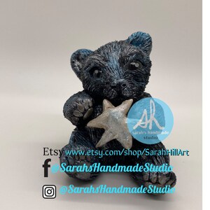 Handmade polymer Little Dipper bear and Moon by Sarah Hill
