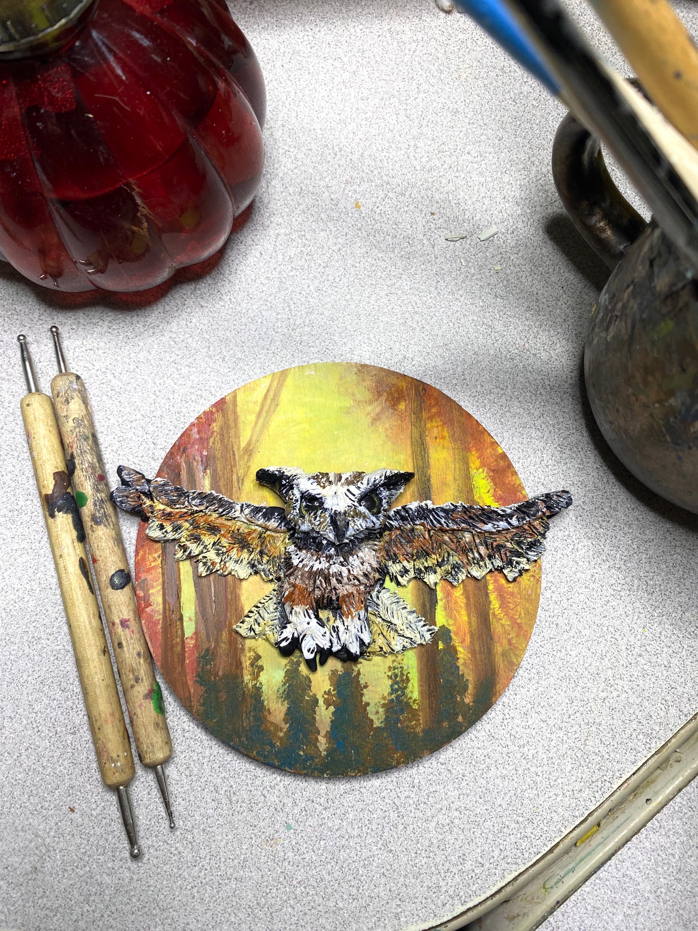 Handmade tiny Sculptural owl art by Sarah Hill