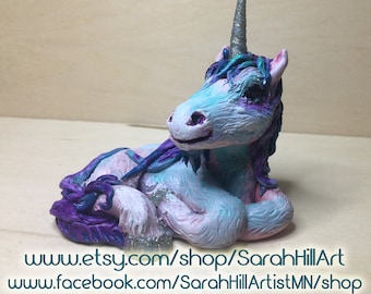 Hand sculpted  Pastel Unicorn Figure