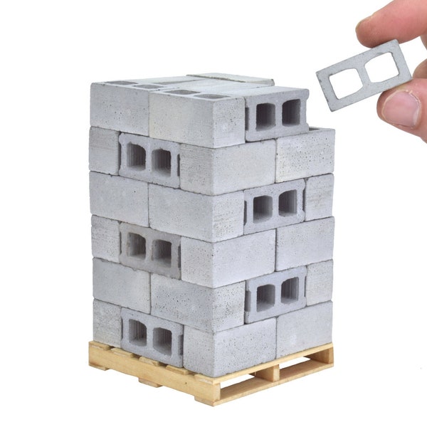 Mini Cinder Blocks Made of Cement with Pallet - Premium Quality - 1/12 Scale, Perfect for Dioramas, Gifts for Men, Desk Toy, Dollhouses