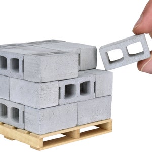 Mini Cinder Blocks aus Zement mit Palette - Premium Qualität - 1/12 Maßstab, Perfekt für Dioramas, Geschenke für Männer, Schreibtisch spielzeug, Puppenstuben