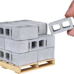 Miniature Cinder Blocks Made of Cement - Premium Quality - 1/12 Scale, Perfect for Scale Diorama Supplies, Unique Gifts for Men, Desk Toy image 4