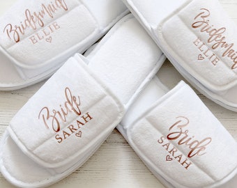Bride Slippers - Bridesmaid Slipper - Bridal Party Gift - Personalised Wedding Slipper - Flower Girl Slippers - Wedding Spa Slippers - Gifts