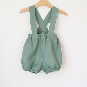 Bloomer a bretelles reglable lin vert bouteille pour bebe et enfant Etsy France