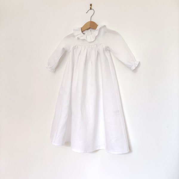 Robe en lin blanc pour cérémonies,  mariage, baptêmes
