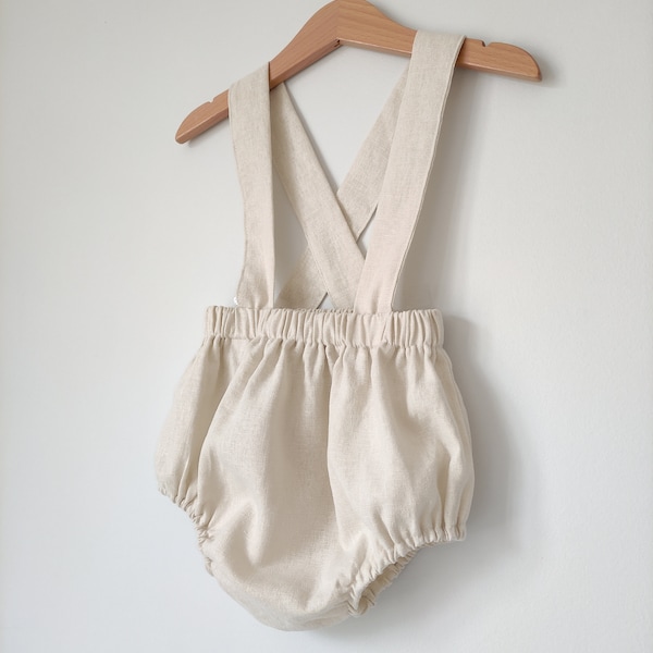 Bloomer with adjustable straps in linen and viscose