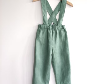 Pantalon à bretelles réglable en lin pour bébé/garçon