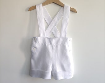 Short à bretelles réglable en lin pour bébé et enfant